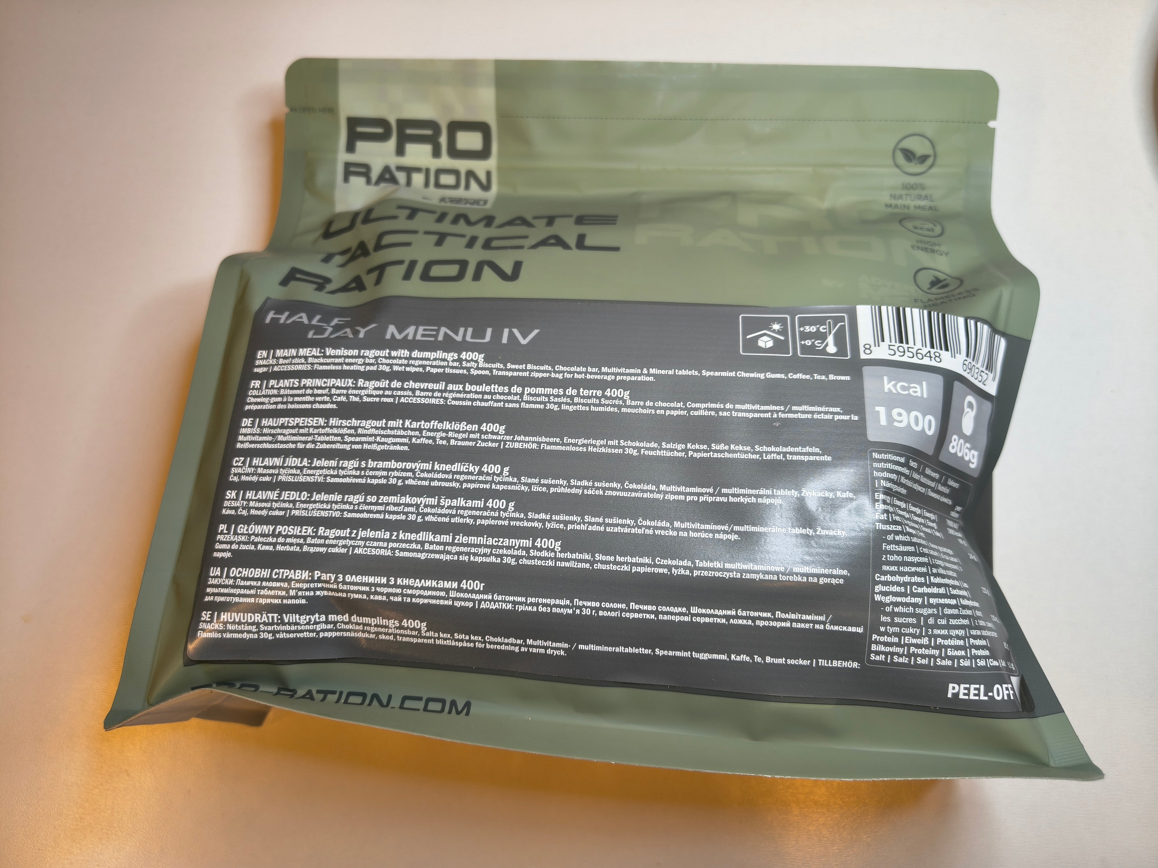 Pro Ration Half-day MRE menu4